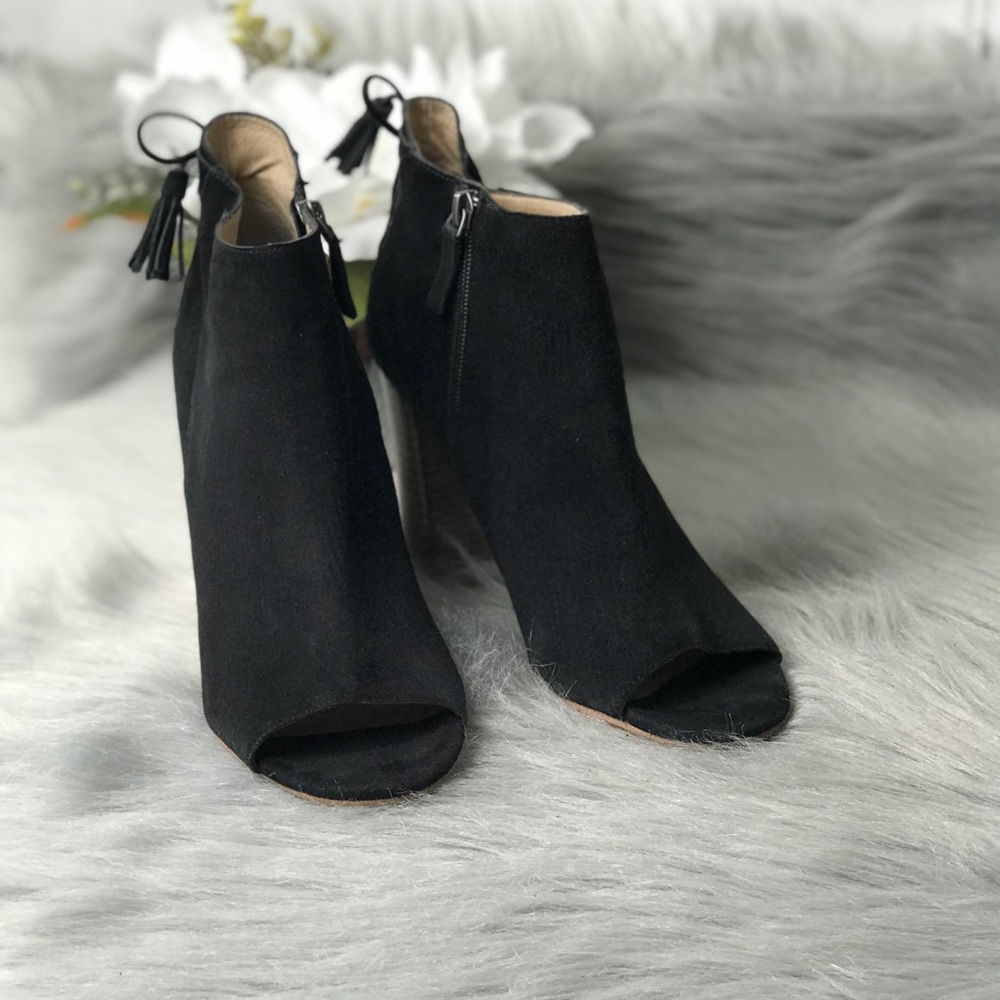 Halogen Open Toe Booties Back Suede Side Zip - image 2